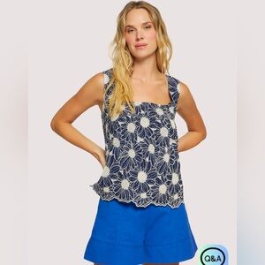 Lost + Wander Navy Floral Embroidered Tank Top - NWT